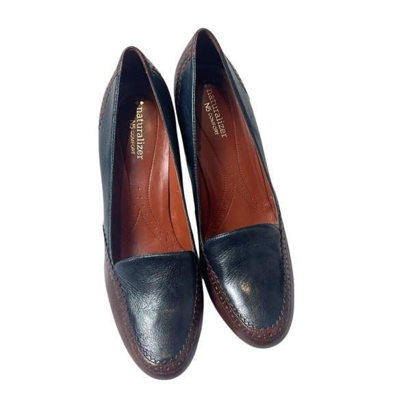 Naturalizer Oxford Loafers Block Heels Size 10M Navy Blue Brown Dark Academia - Picture 13 of 13